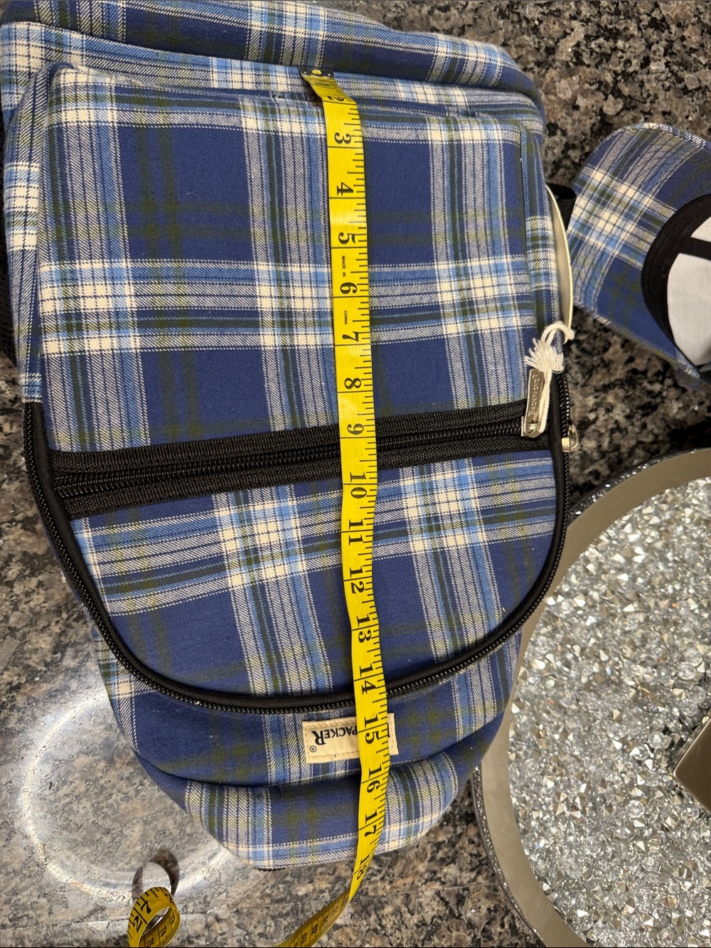 Backpacker Blue Plaid full size Backpack with Matching Cap NWT - Picture 12 of 15
